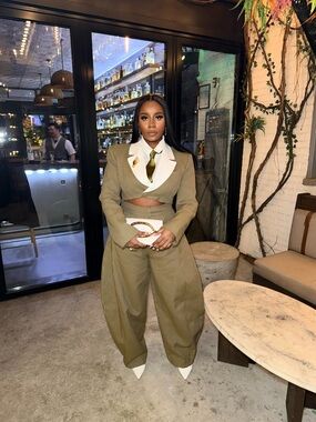 Olive Pinstripe High-Waist Wide-Leg Pants — Tailored Women's Trousers
